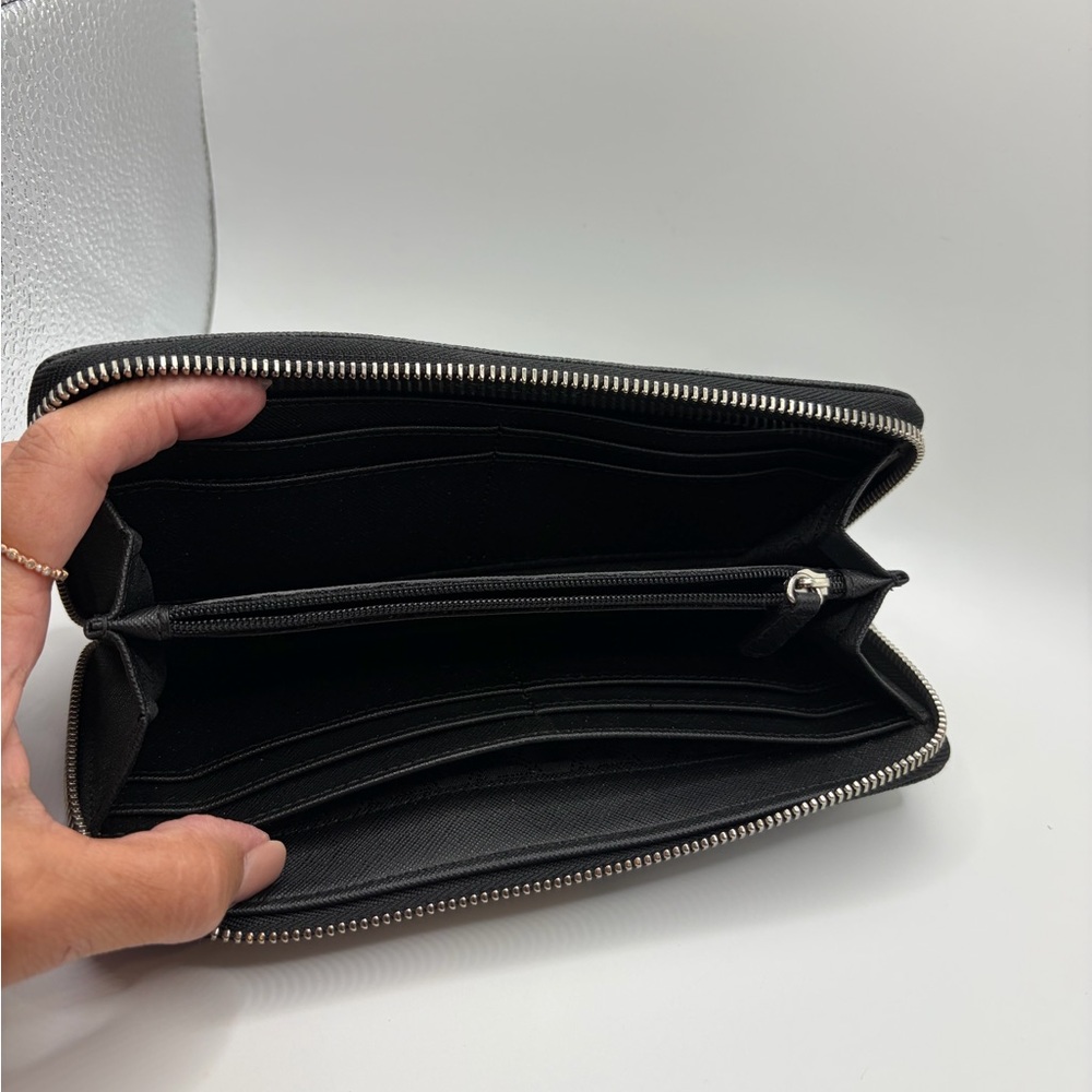 Michael Kors Black MK Logo Zip-Around Wallet with Plaque - Picture 3 of 3